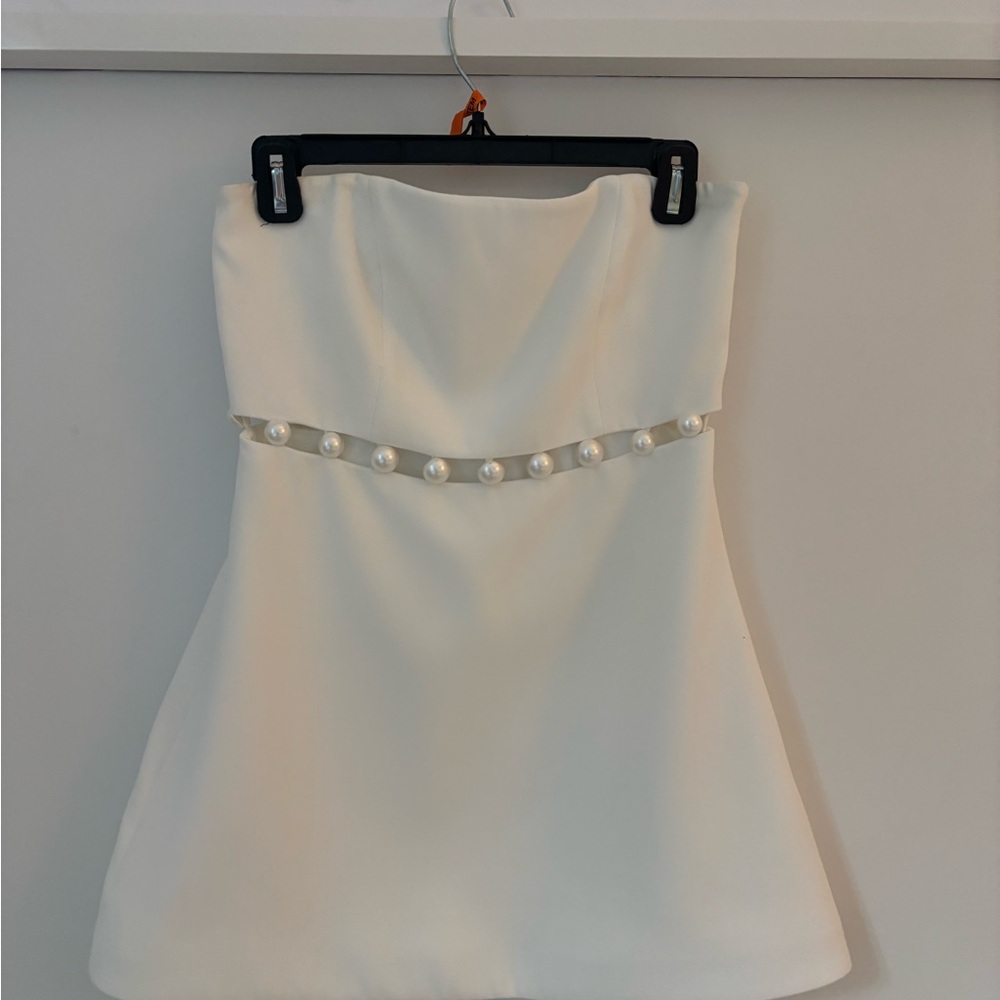 Retrofete Cream Strapless Dress with Pearl Accents
